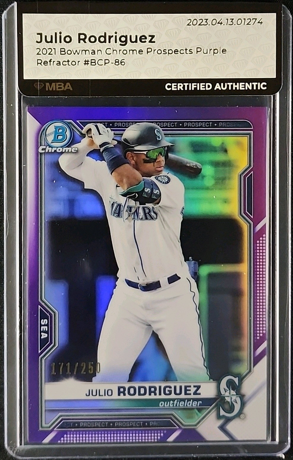 2021 Bowman Chrome Purple Refractor Julio Rodriguez ROOKIE /250 #BCP-86 MBA AUTH