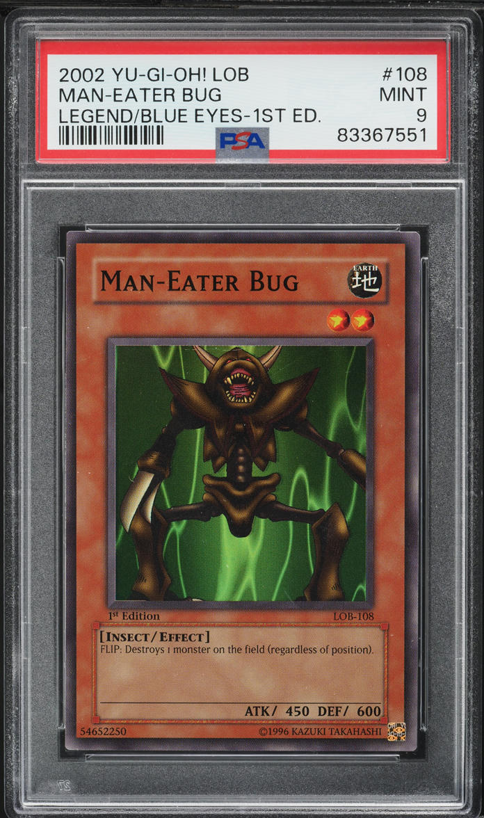 2002 Yu-Gi-Oh! Legend Of Blue Eyes 1st Edition Man-Eater Bug #LOB-108 PSA 9 MINT