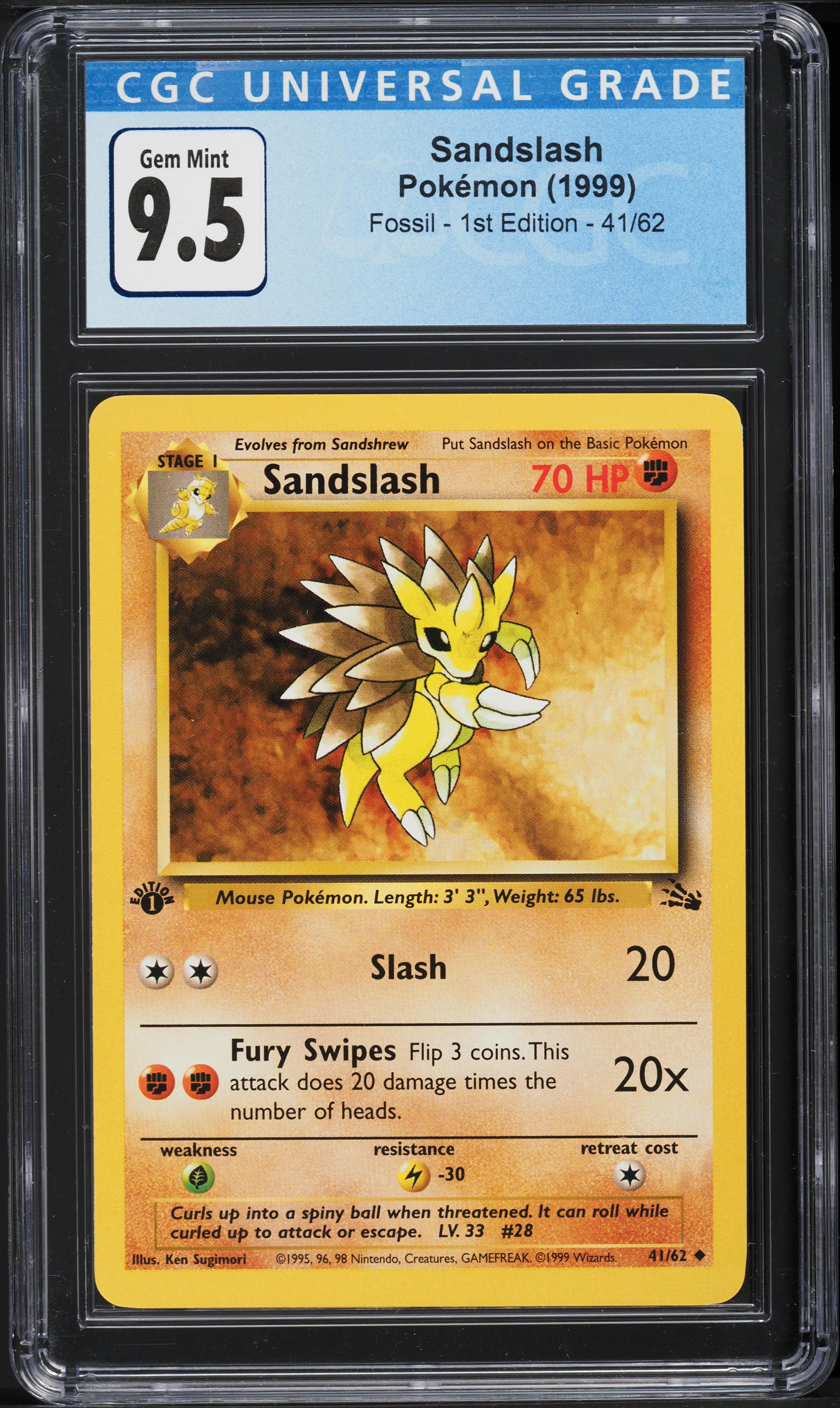 1999 Pokemon Fossil 1st Edition Sandslash #41 CGC 9.5 GEM MINT