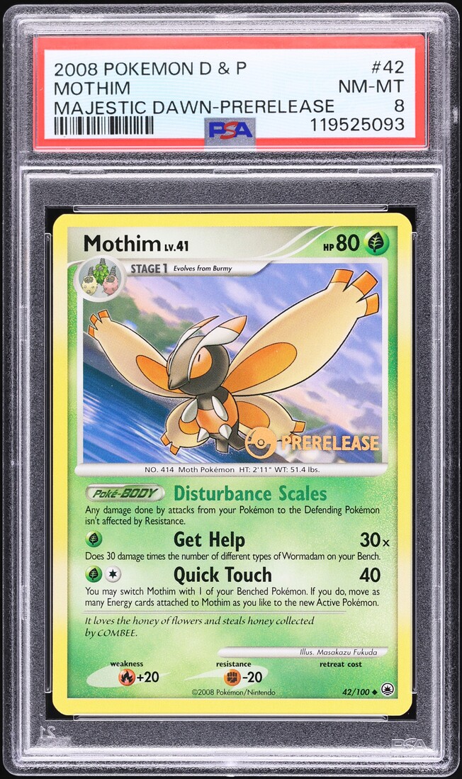 2008 Pokemon Diamond & Pearl Majestic Dawn Prerelease Mothim #42 PSA 8 NM-MT