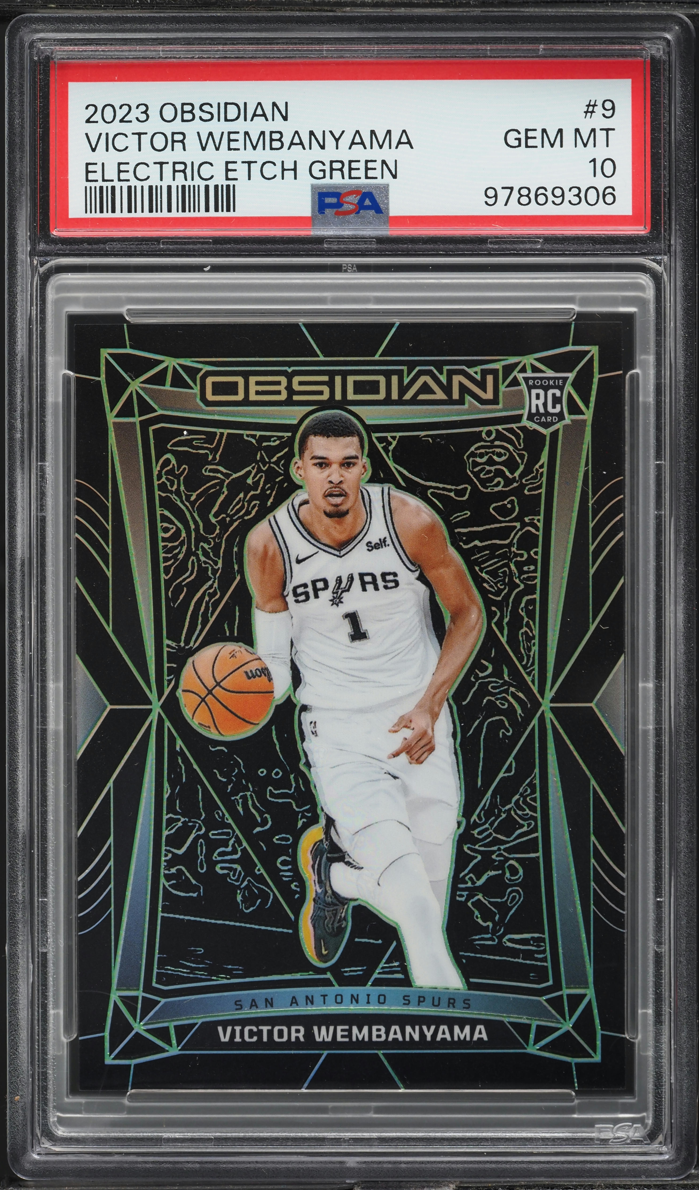 2023 Panini Obsidian Electric Etch Green Victor Wembanyama ROOKIE /25 #9 PSA 10