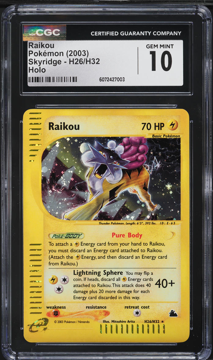 2003 Pokemon Skyridge Holo Raikou #H26 CGC 10 GEM MINT