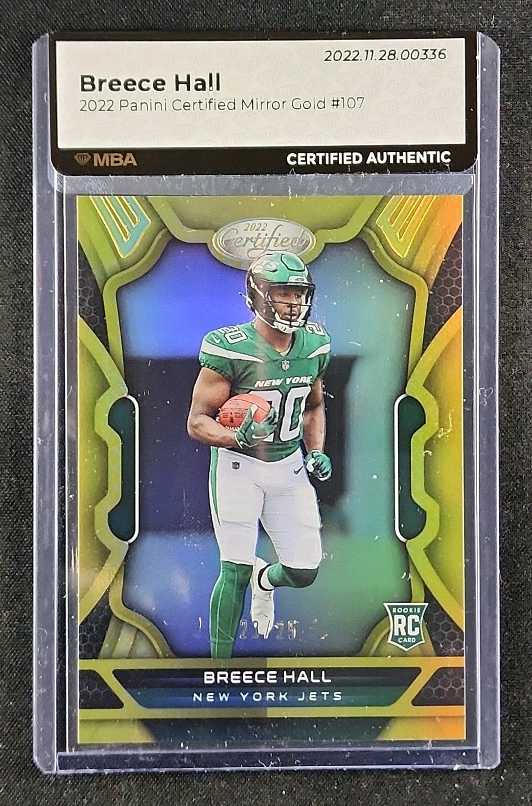 2022 Panini Certified Mirror Gold Breece Hall ROOKIE /25 #107 MBA AUTH