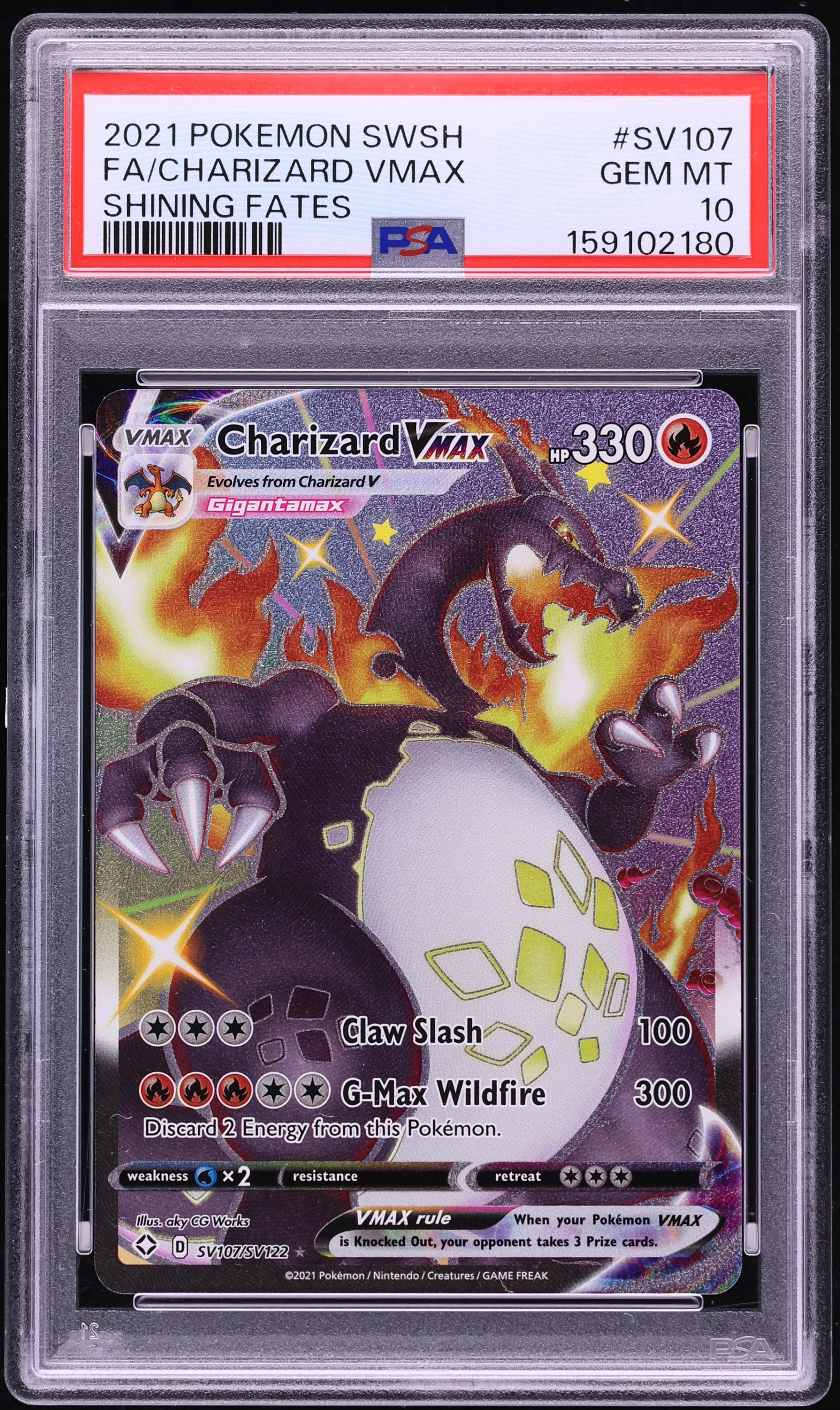 2021 Pokemon SWSH Shining Fates Shiny Vault Full Art Charizard VMAX #SV107 PSA 10 GEM MINT