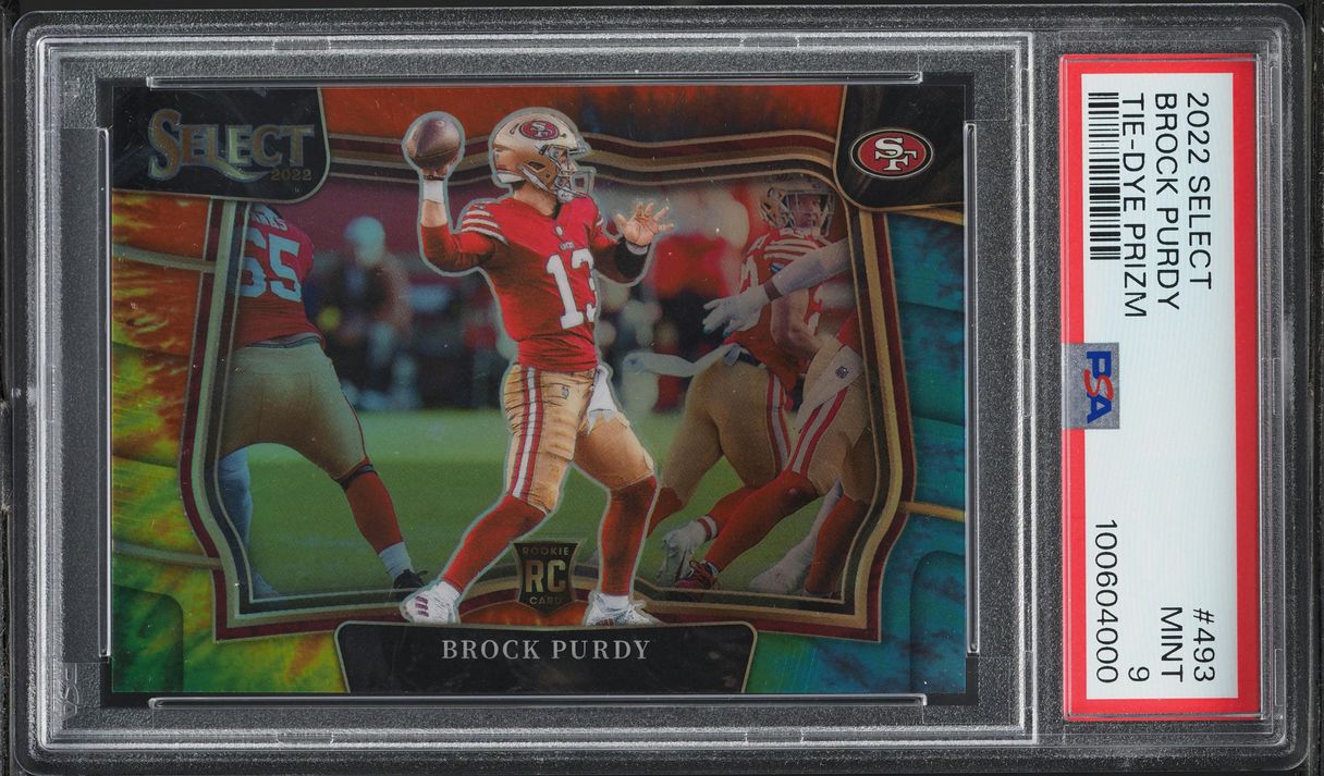 2022 Select Field Level Tie-Dye Prizm Brock Purdy ROOKIE /25 #493 PSA 9 MINT