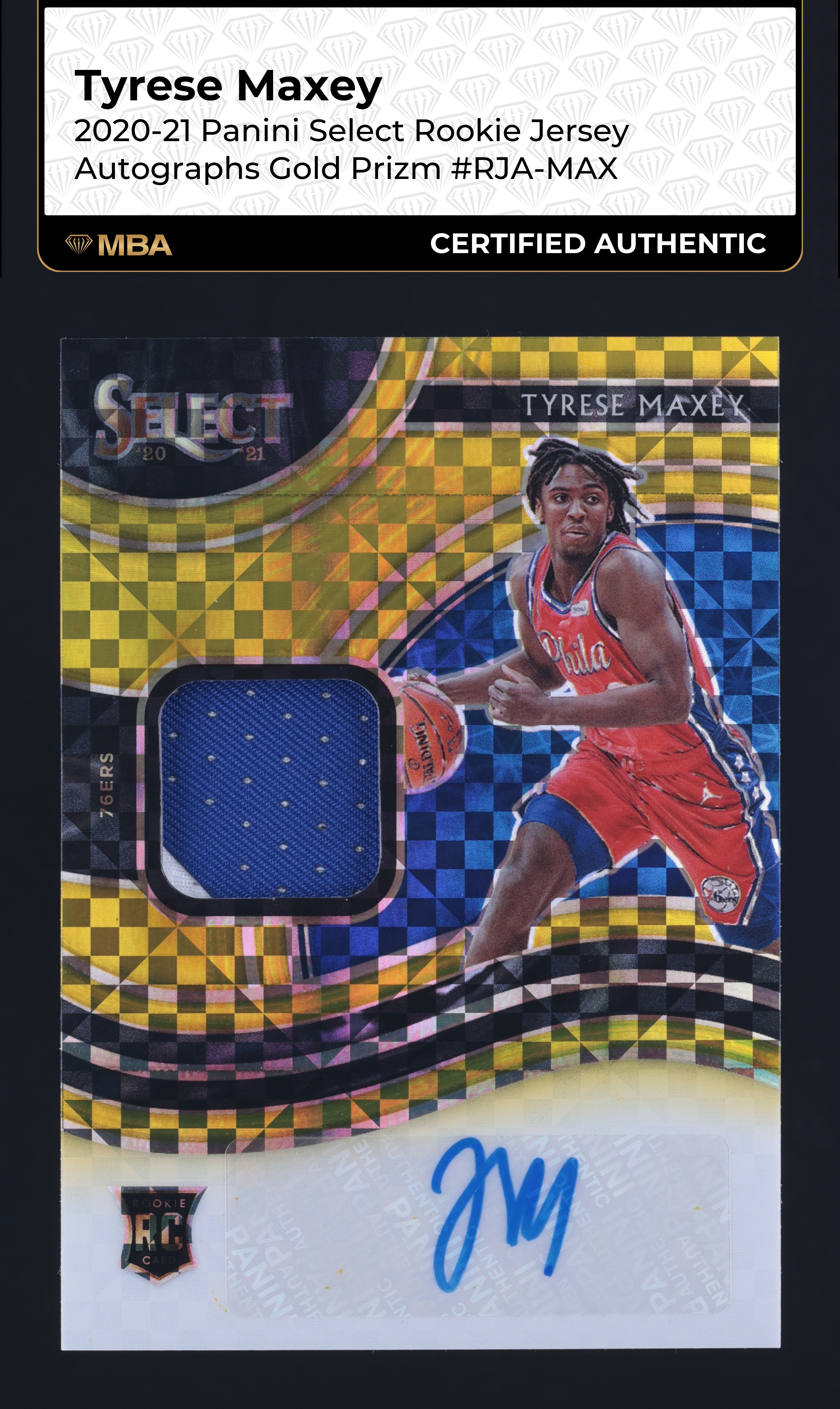 2020 Select Gold Prizm Tyrese Maxey ROOKIE PATCH AUTO /10 #RJA-MAX MBA AUTH