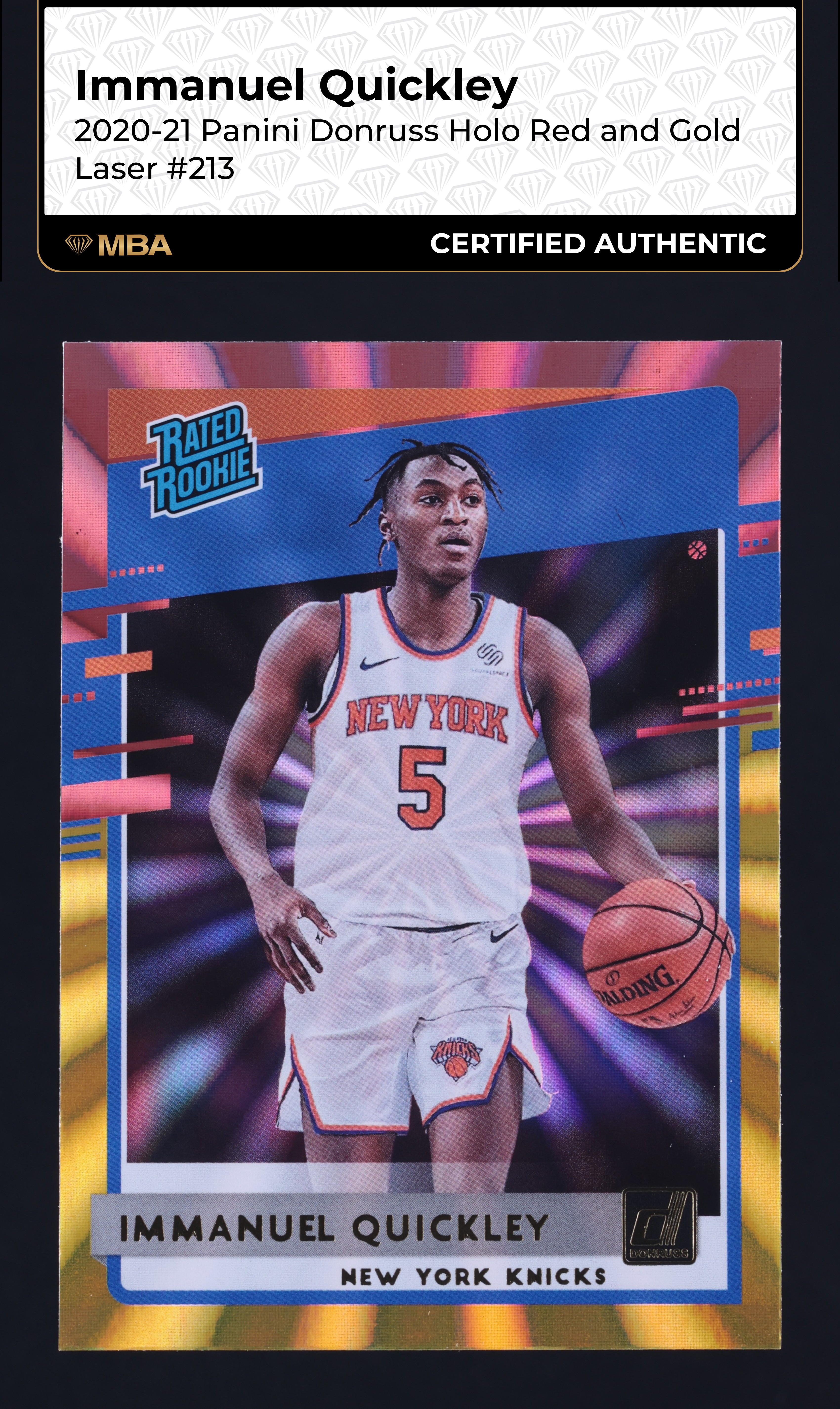 2020 Donruss Holo Red & Gold Laser Immanuel Quickley ROOKIE #213 MBA AUTH