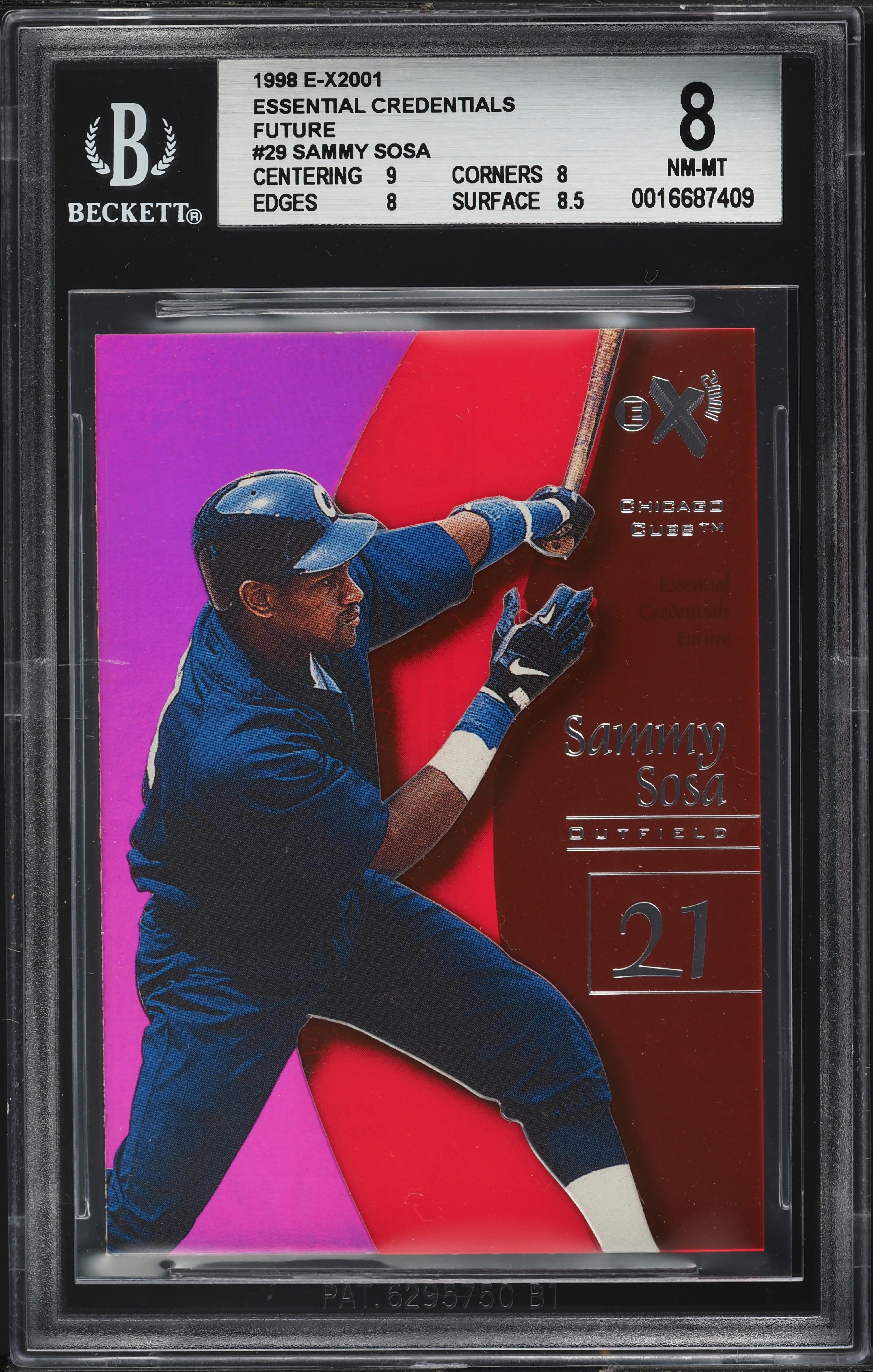 1998 Skybox E-X2001 Essential Credentials Future Sammy Sosa /72 #29 BGS 8 NM-MT