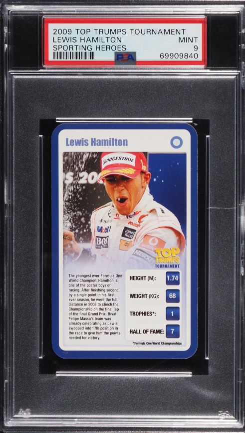 2009 Top Trumps Tournament Sporting Heroes Lewis Hamilton ROOKIE PSA 9 MINT