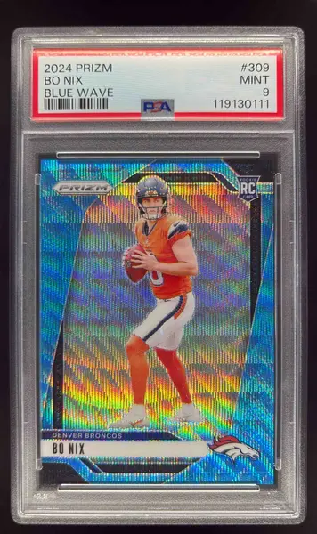 2024 Panini Prizm Blue Wave Prizm #309 Bo Nix RC /230 PSA 9