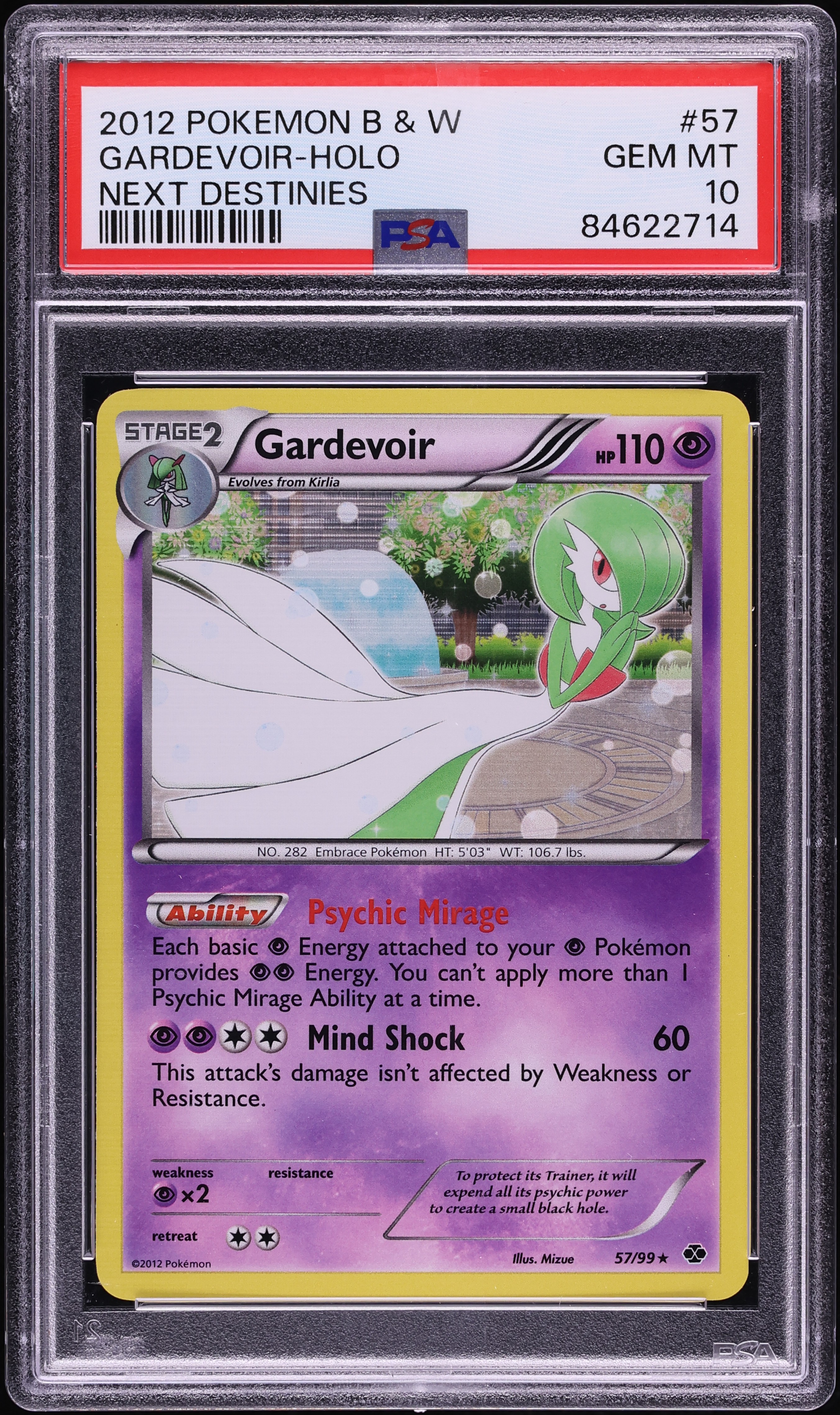 2012 Pokemon Black & White Next Destinies Holo Gardevoir #57 PSA 10 GEM MINT