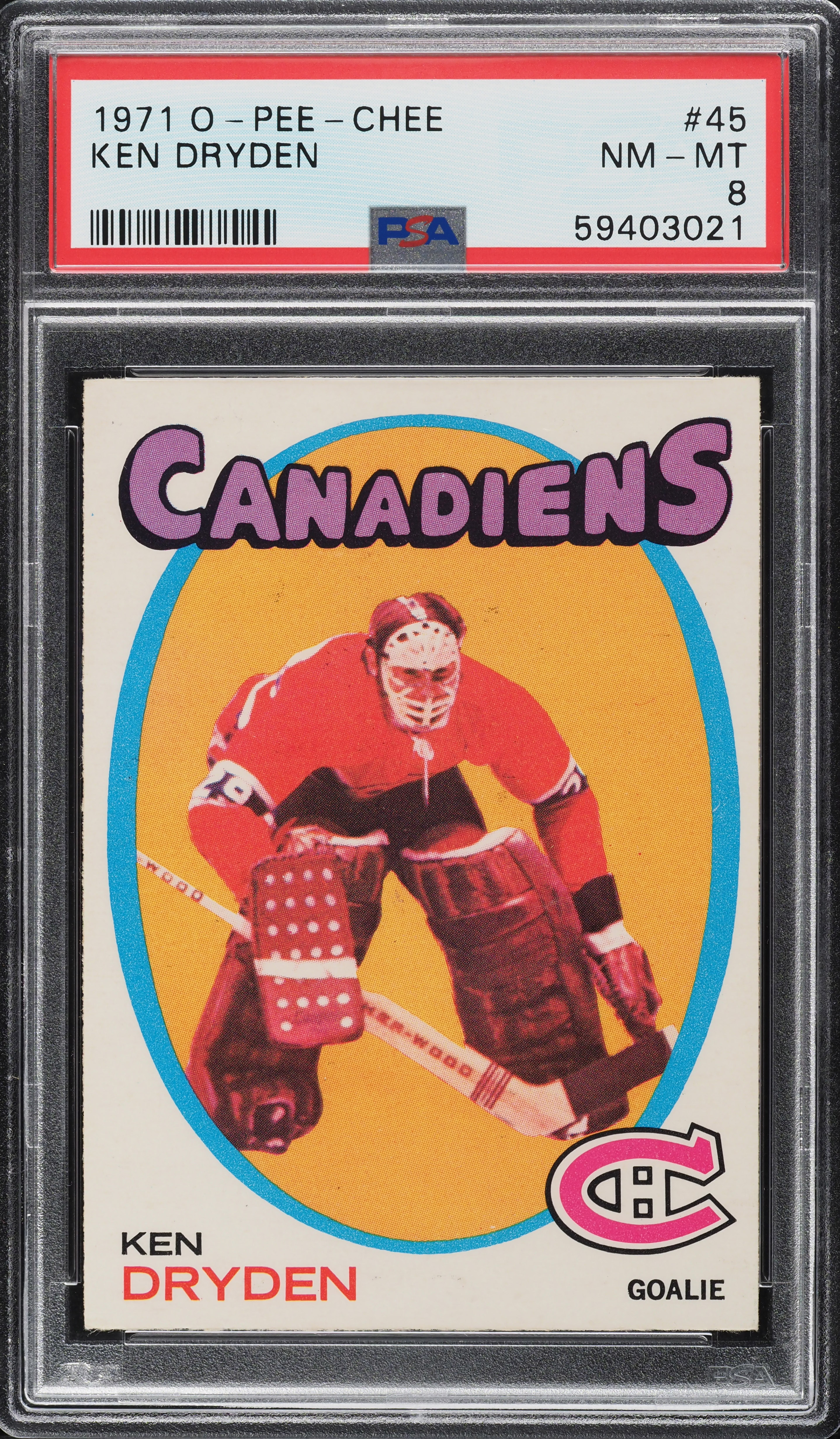 1971 O-Pee-Chee Hockey Ken Dryden ROOKIE #45 PSA 8 NM-MT