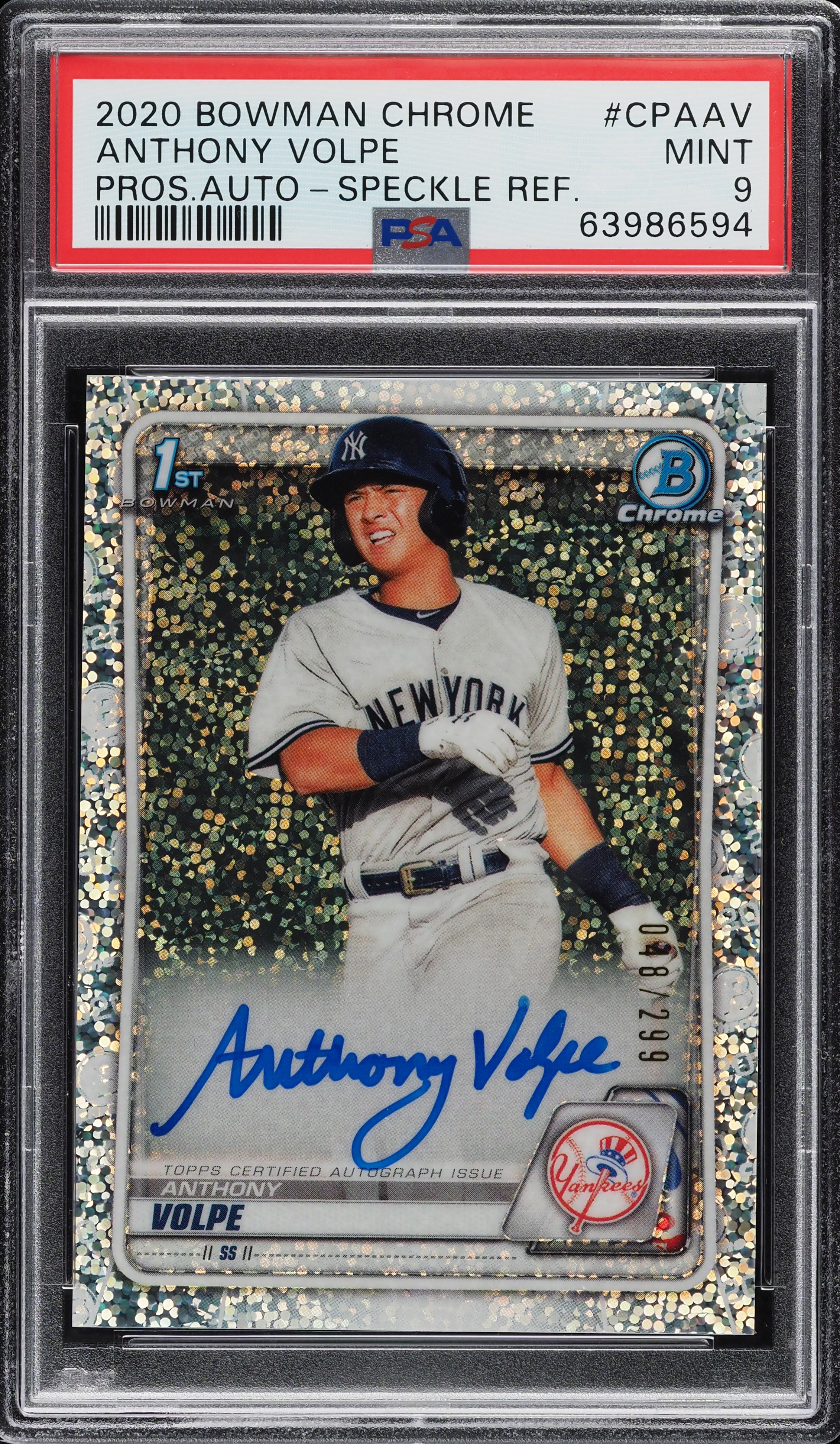 2020 Bowman Chrome Speckle Refractor Anthony Volpe RC AUTO /299 #CPA-AV PSA 9