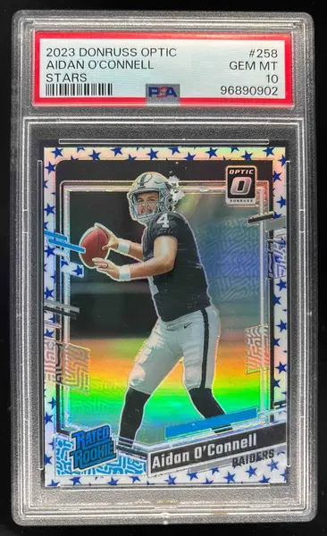 2023 Donruss Optic Blue Stars Prizm #258 Aidan O'Connell Rated Rookie PSA 10