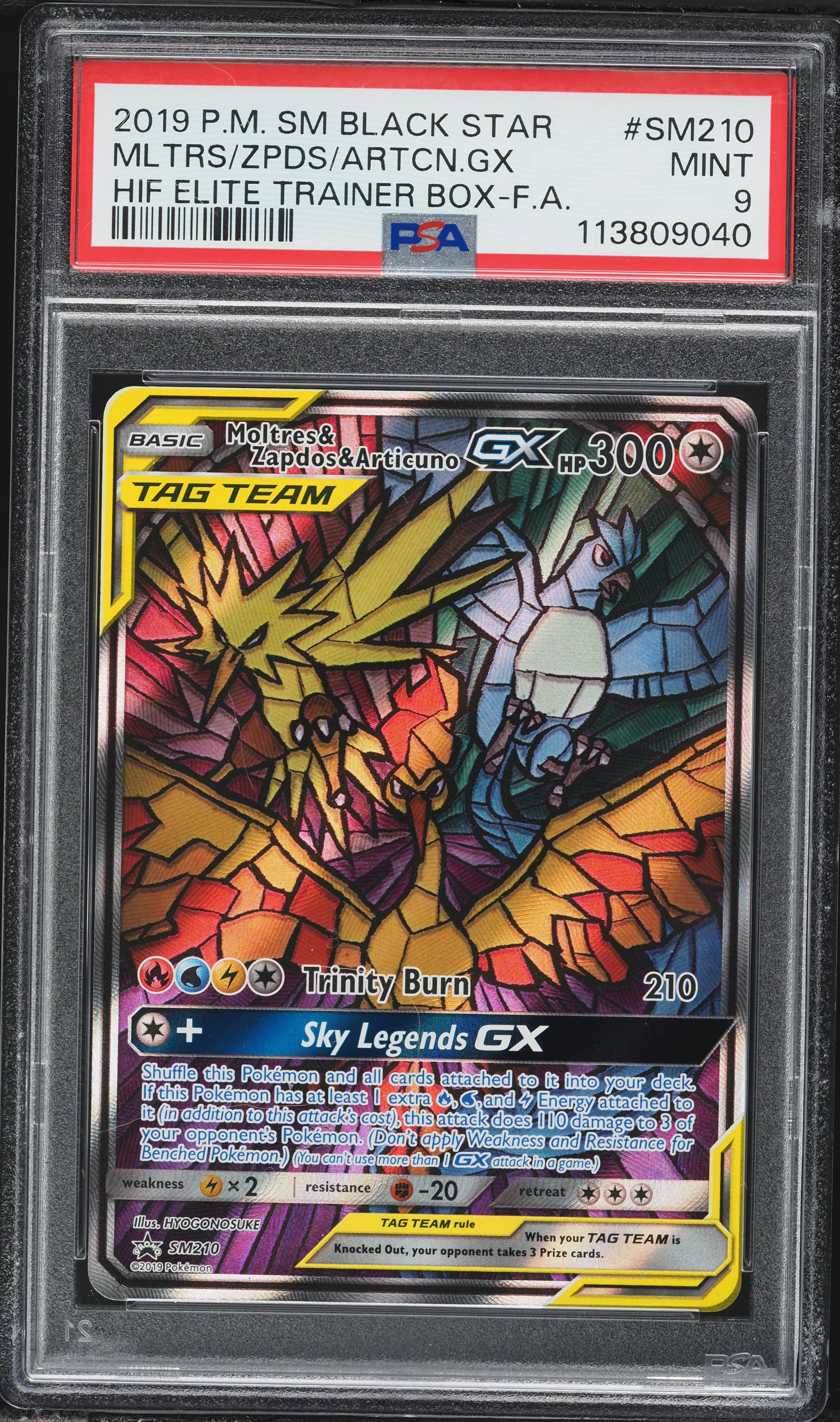 2019 Pokemon Sun & Moon Promo Hidden Fates Alt Art Moltres Zapdos Articuno GX #SM210 PSA 9 MINT