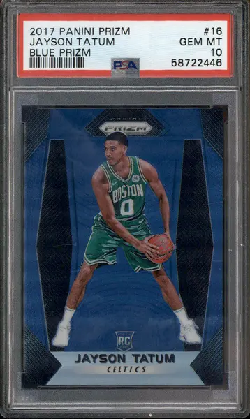 2017 Panini Prizm Blue Prizm #16 Jayson Tatum RC Rookie /199 PSA 10