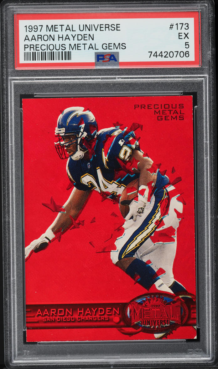 1997 Metal Universe Precious Metal Gems PMG Red Aaron Hayden /150 #173 PSA 5 EX