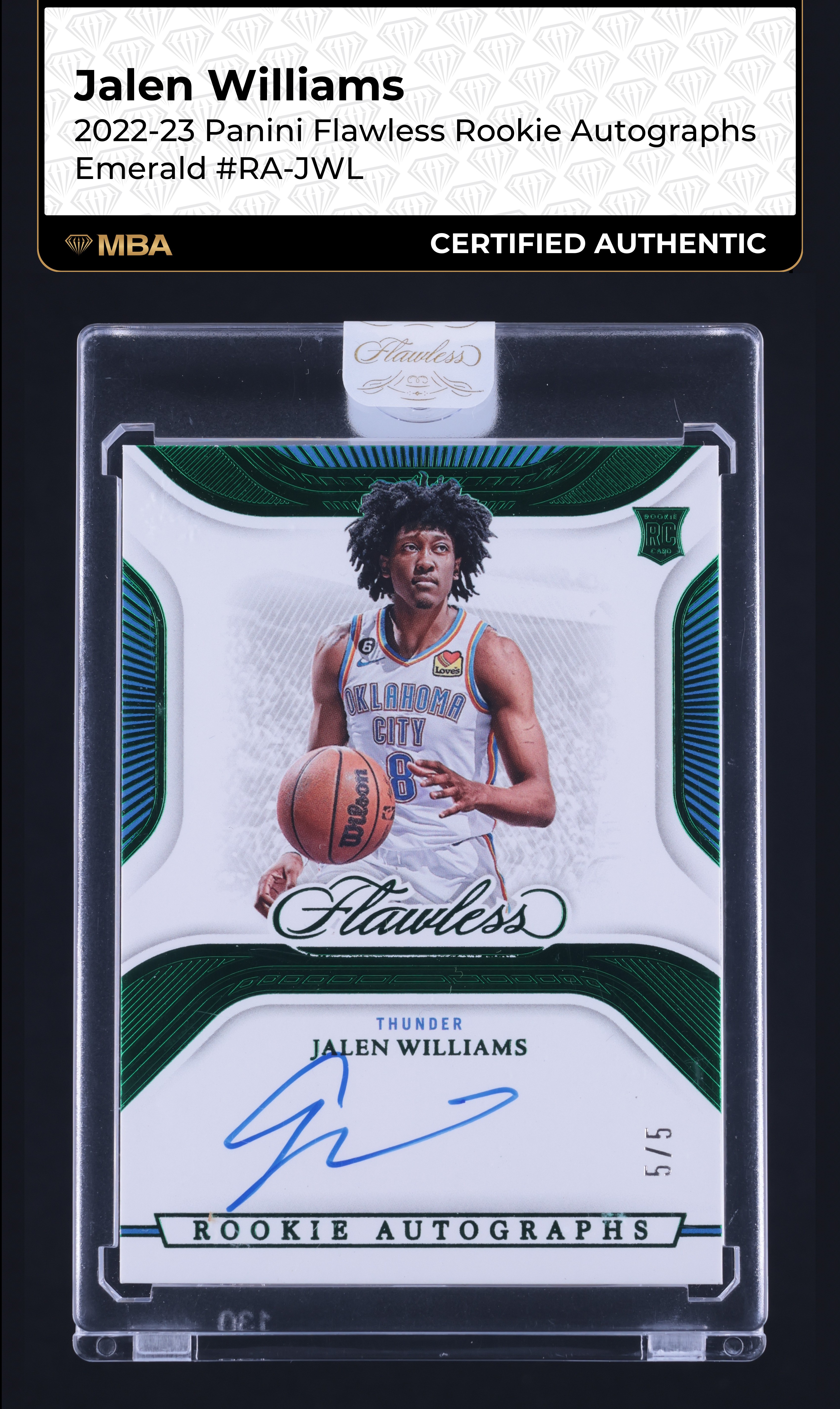 2022 Panini Flawless Emerald Jalen Williams ROOKIE AUTO 5/5 #RA-JWL MBA AUTH