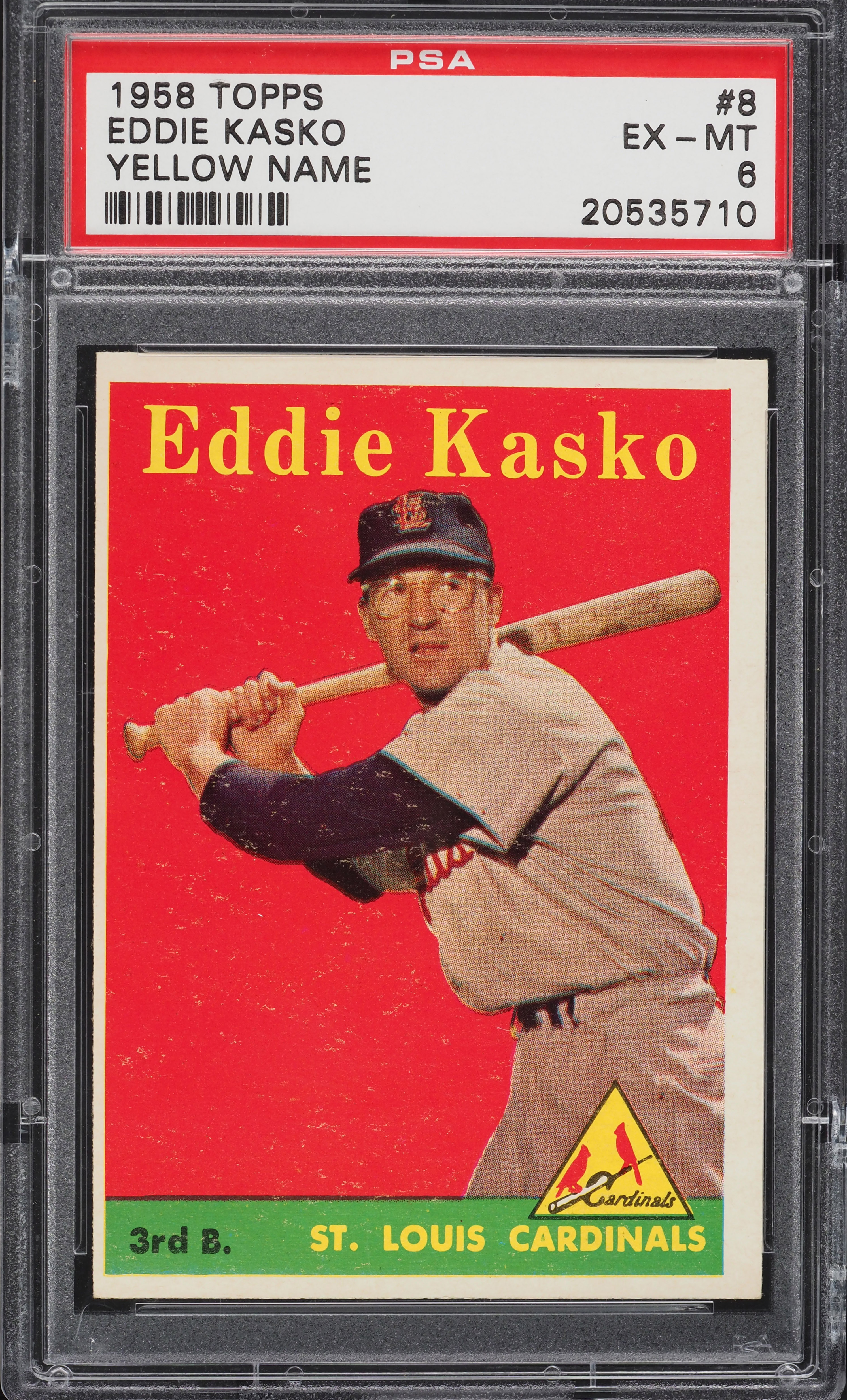 1958 Topps Eddie Kasko YELLOW NAME #8 PSA 6 EXMT