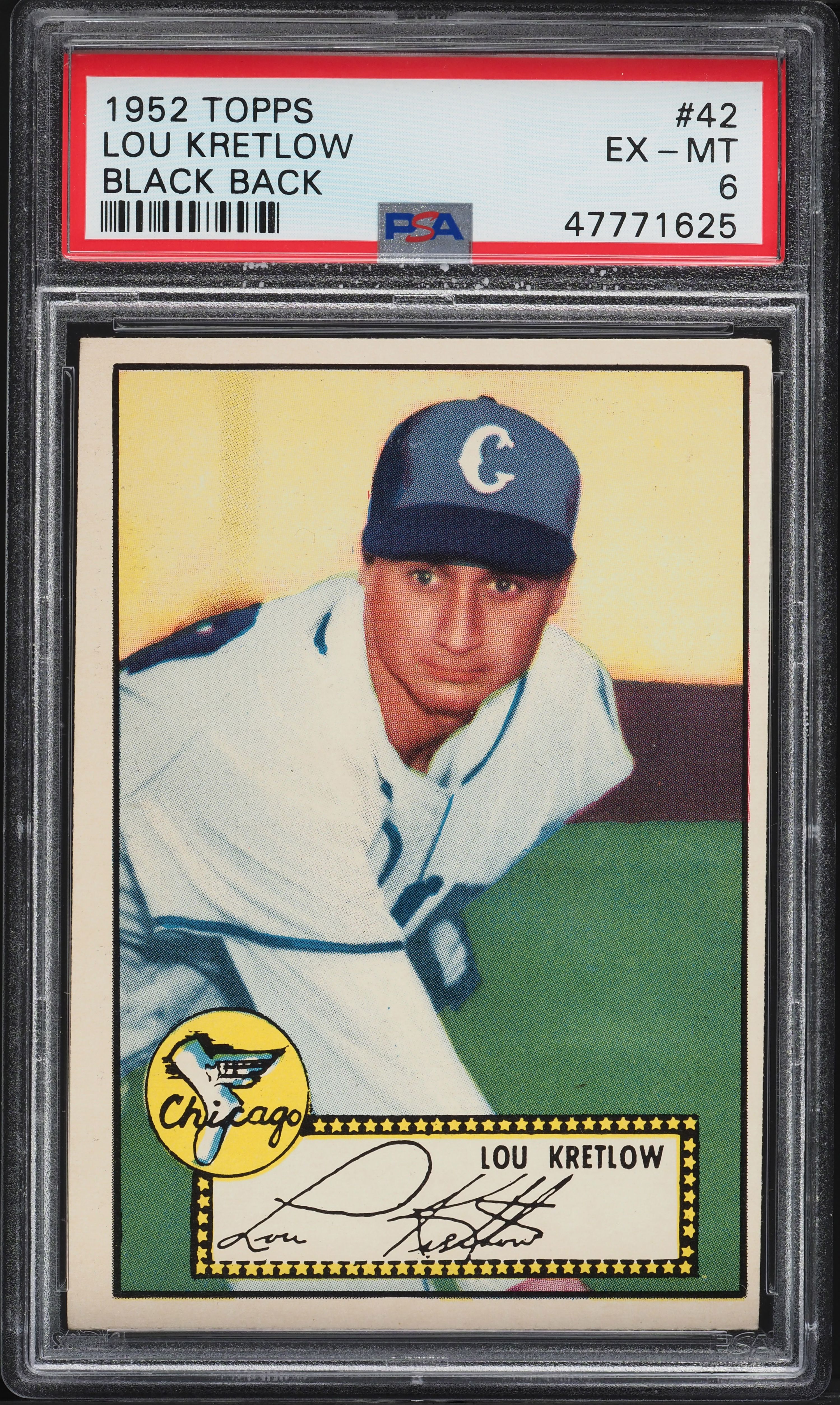 1952 Topps Lou Kretlow BLACK BACK #42 PSA 6 EXMT