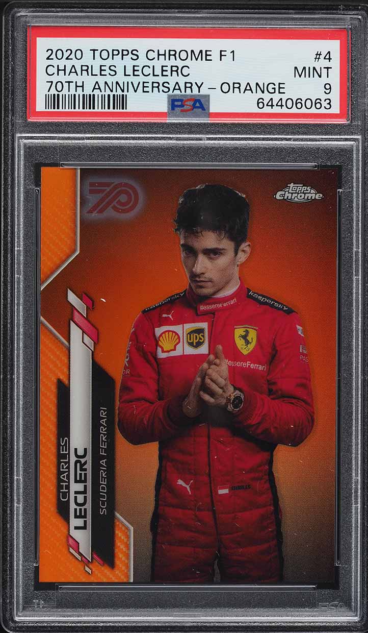 2020 Topps Chrome Formula 1 F1 70th Orange Refractor Charles Leclerc #4 PSA 9
