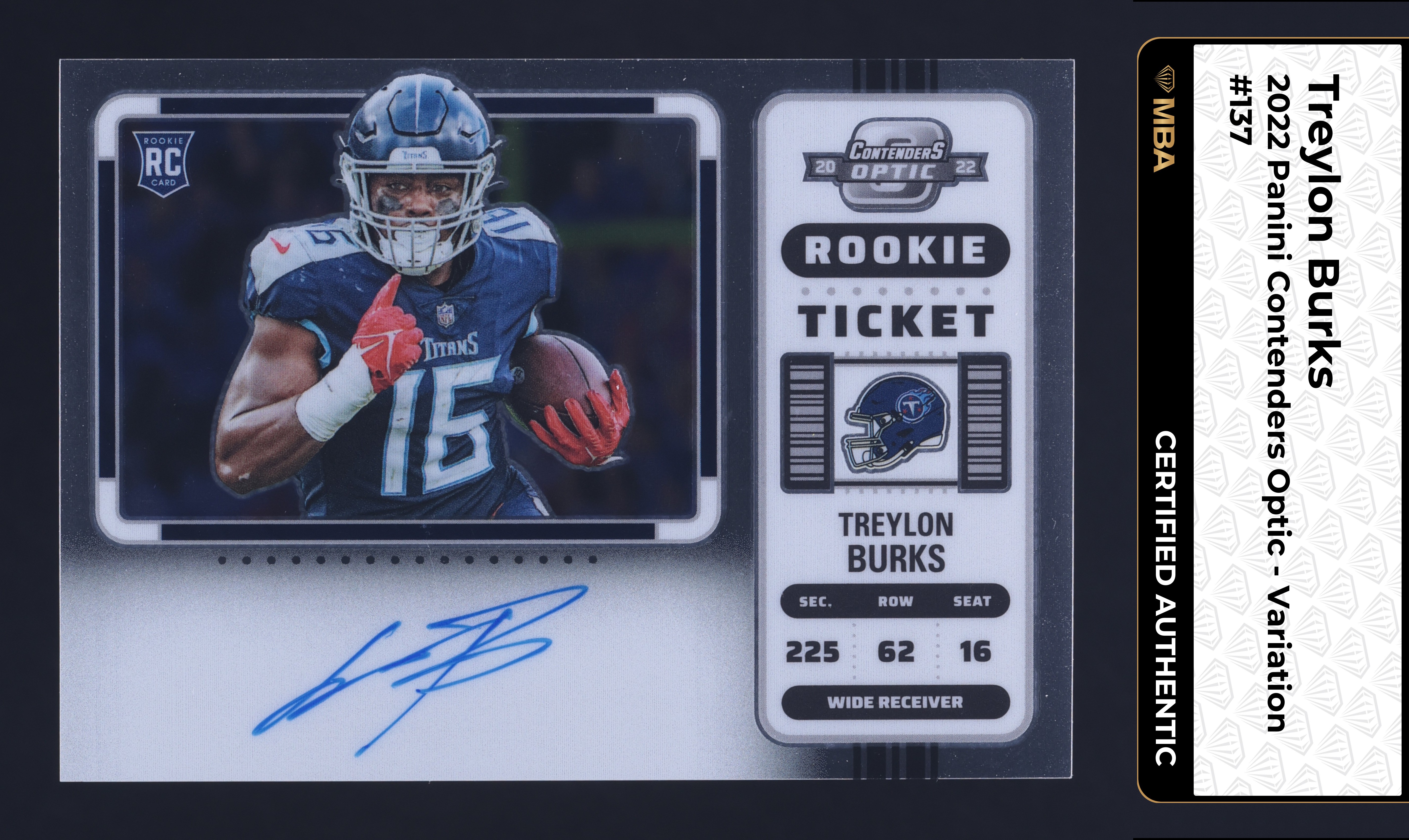 2022 Panini Contenders Optic Variation Treylon Burks ROOKIE AUTO #137 MBA AUTH