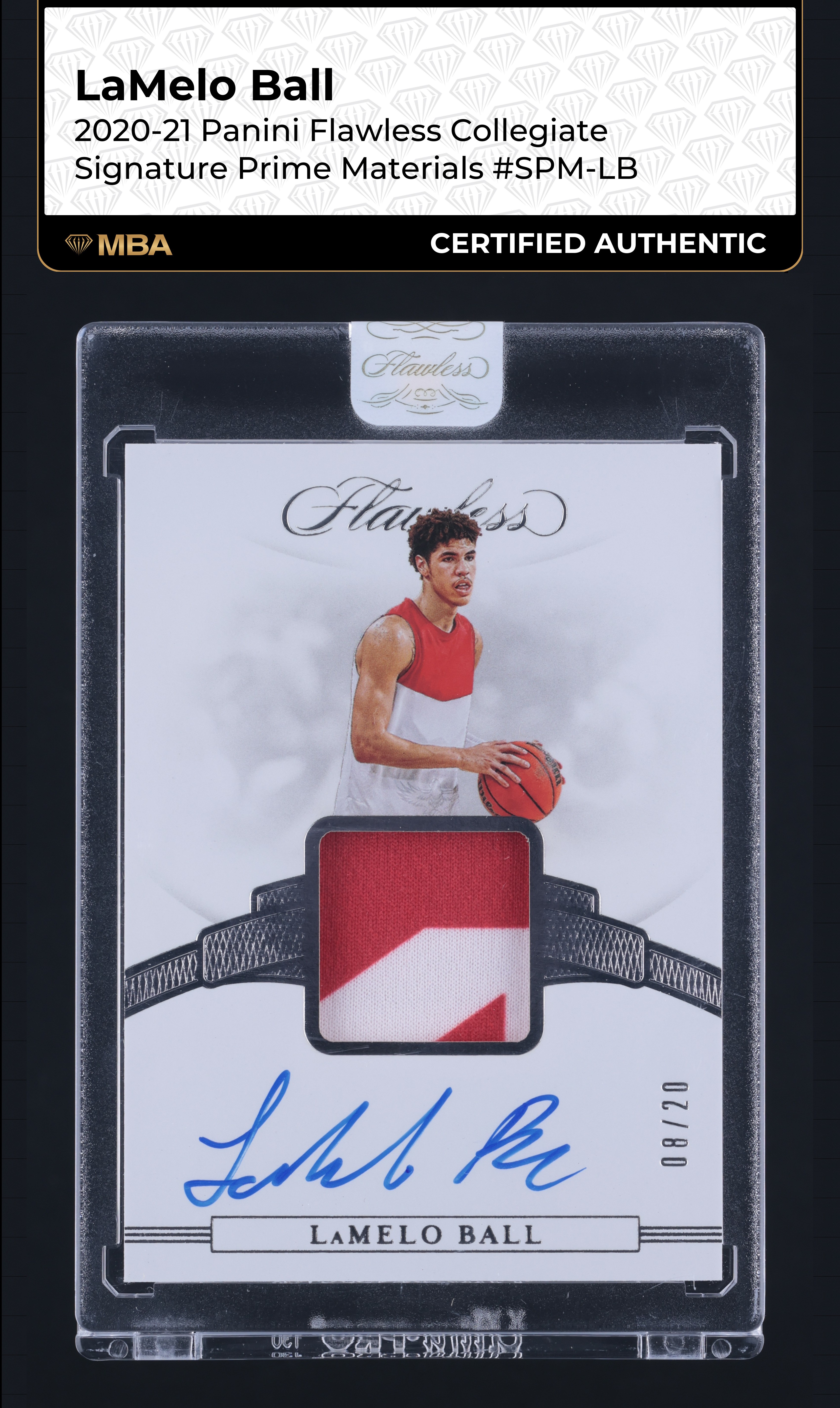2020 Panini Flawless Collegiate LaMelo Ball ROOKIE PATCH AUTO /20 MBA AUTH