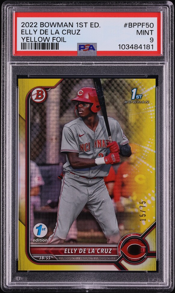 2022 Bowman 1st Edition Yellow Foil Elly De La Cruz PROSPECT /75 #BPPF-50 PSA 9