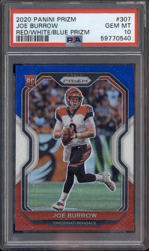 2020 Panini Prizm Red White Blue #307 Joe Burrow RC Rookie PSA 10