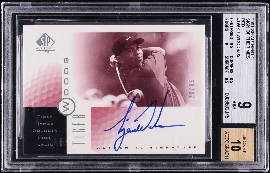2001 SP Authentic Sign Of the Times Red Tiger Woods ROOKIE AUTO /65 BGS 9 MINT