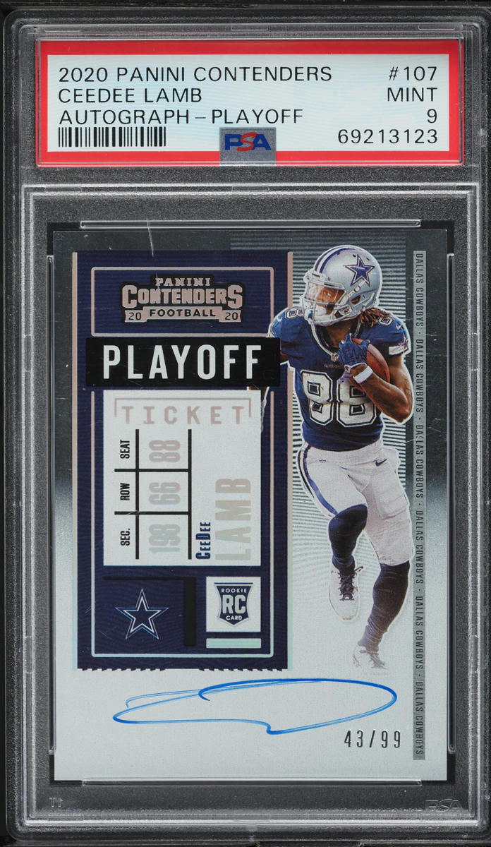 2020 Panini Contenders Playoff Ceedee Lamb ROOKIE AUTO /99 #107 PSA 9 MINT