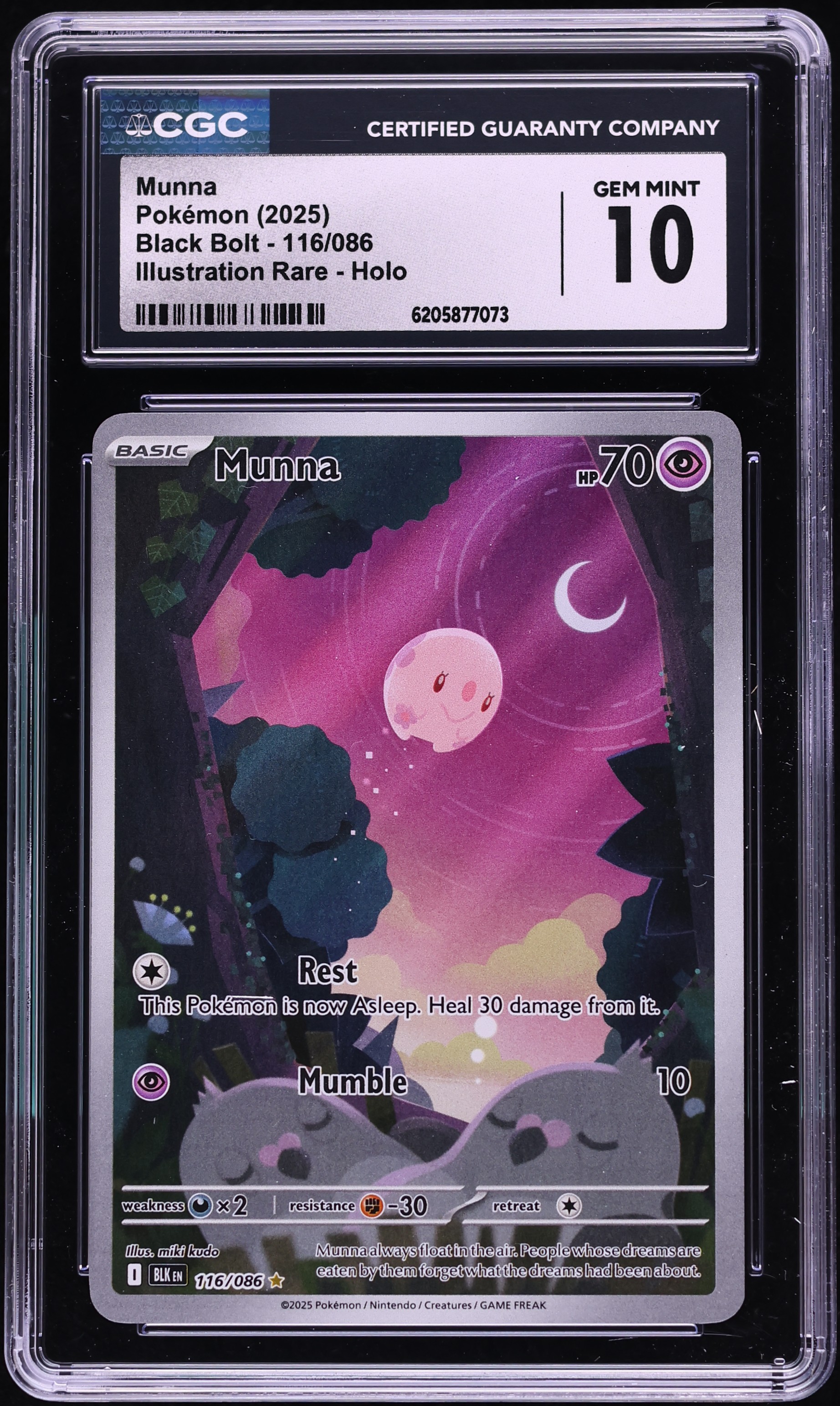 2025 Pokemon Scarlet & Violet Black Bolt IR Munna #116 CGC 10 GEM MINT