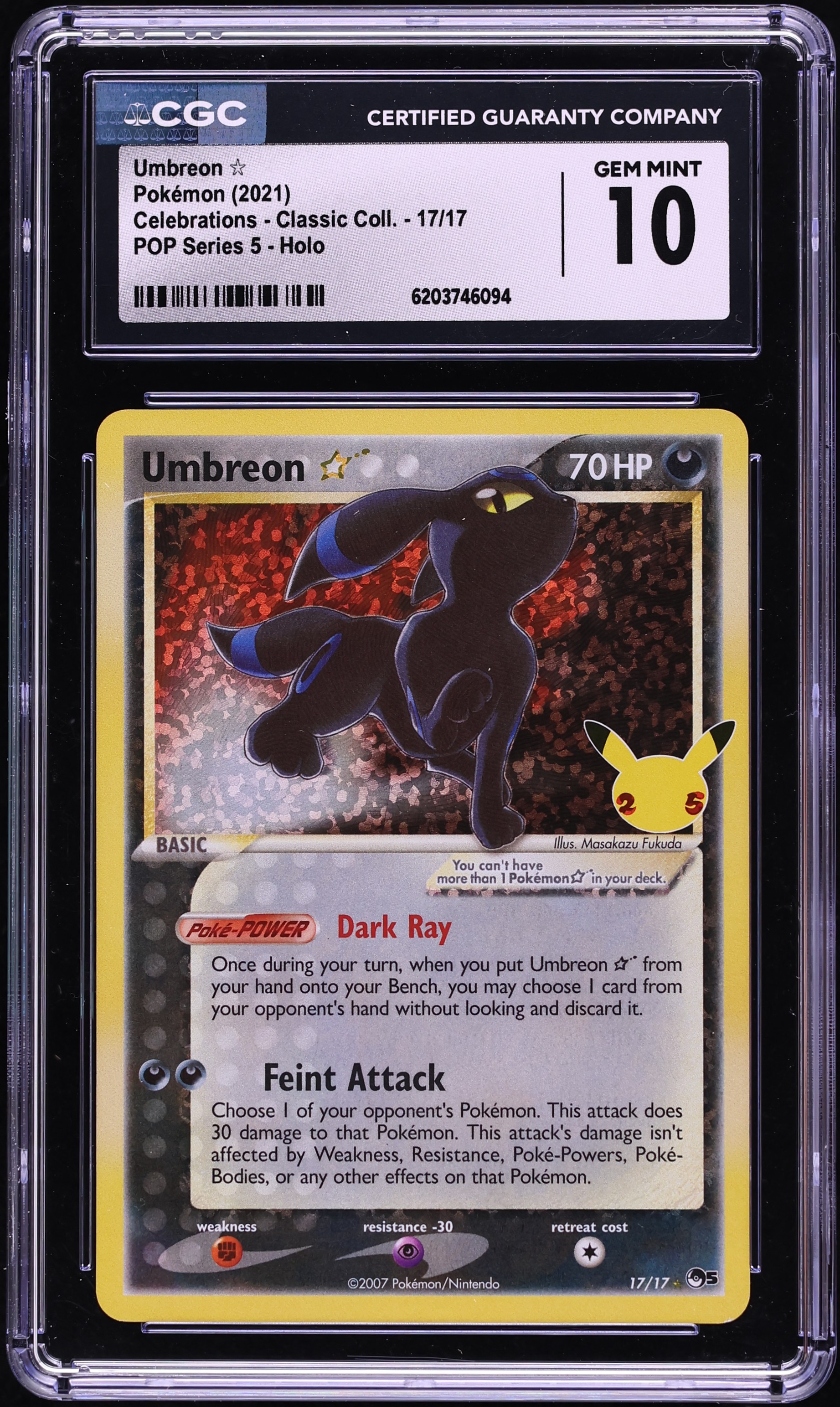2021 Pokemon SWSH Celebrations POP Series 5 Holo Umbreon Gold Star #17 CGC 10 GEM MINT