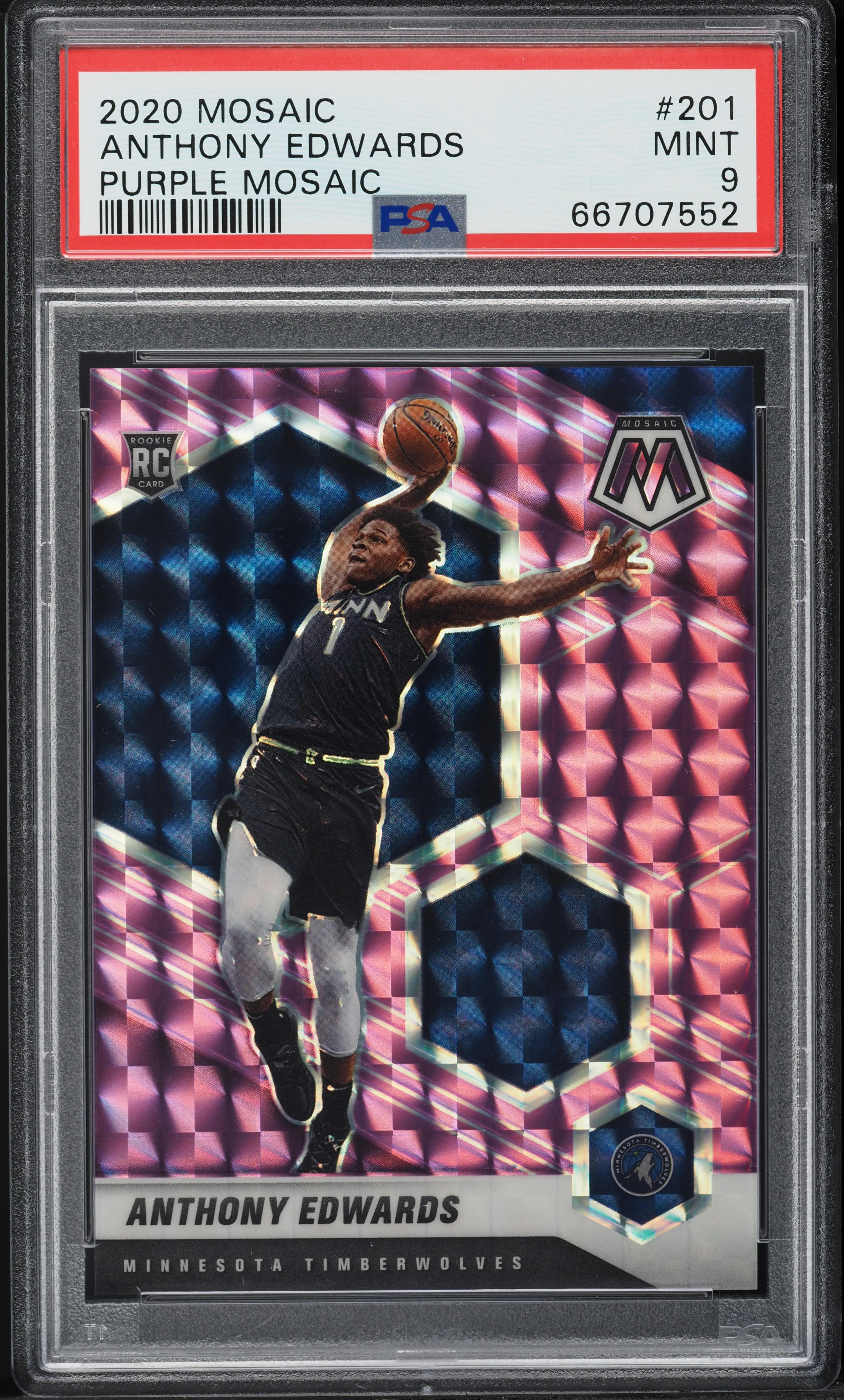 2020 Panini Mosaic Purple Mosaic Anthony Edwards ROOKIE /49 #201 PSA 9 MINT