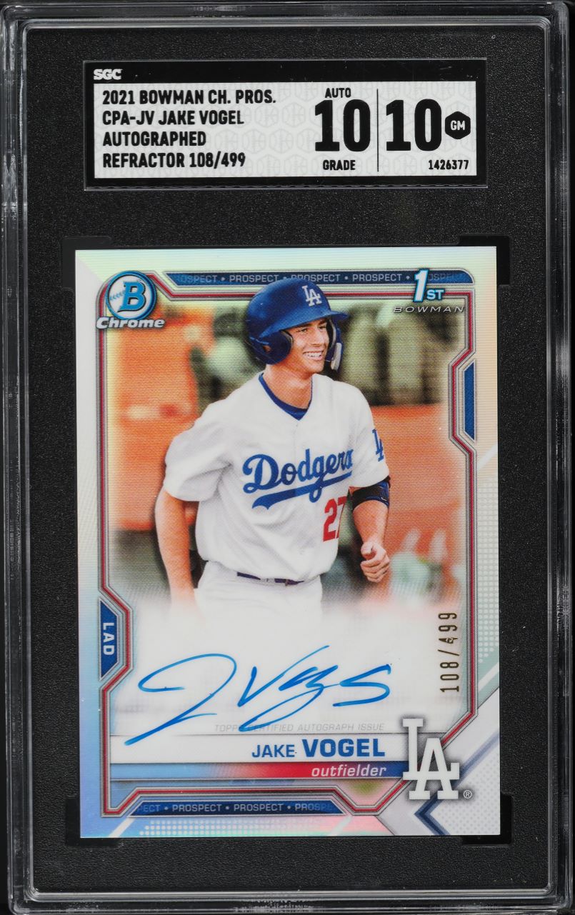 2021 Bowman Chrome Refractor Jake Vogel ROOKIE AUTO /499 #CPA-JV SGC 10 GEM MINT