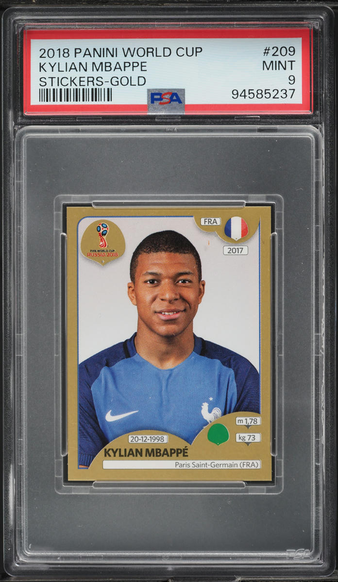 2018 Panini World Cup Stickers Gold Kylian Mbappe ROOKIE #209 PSA 9 MINT