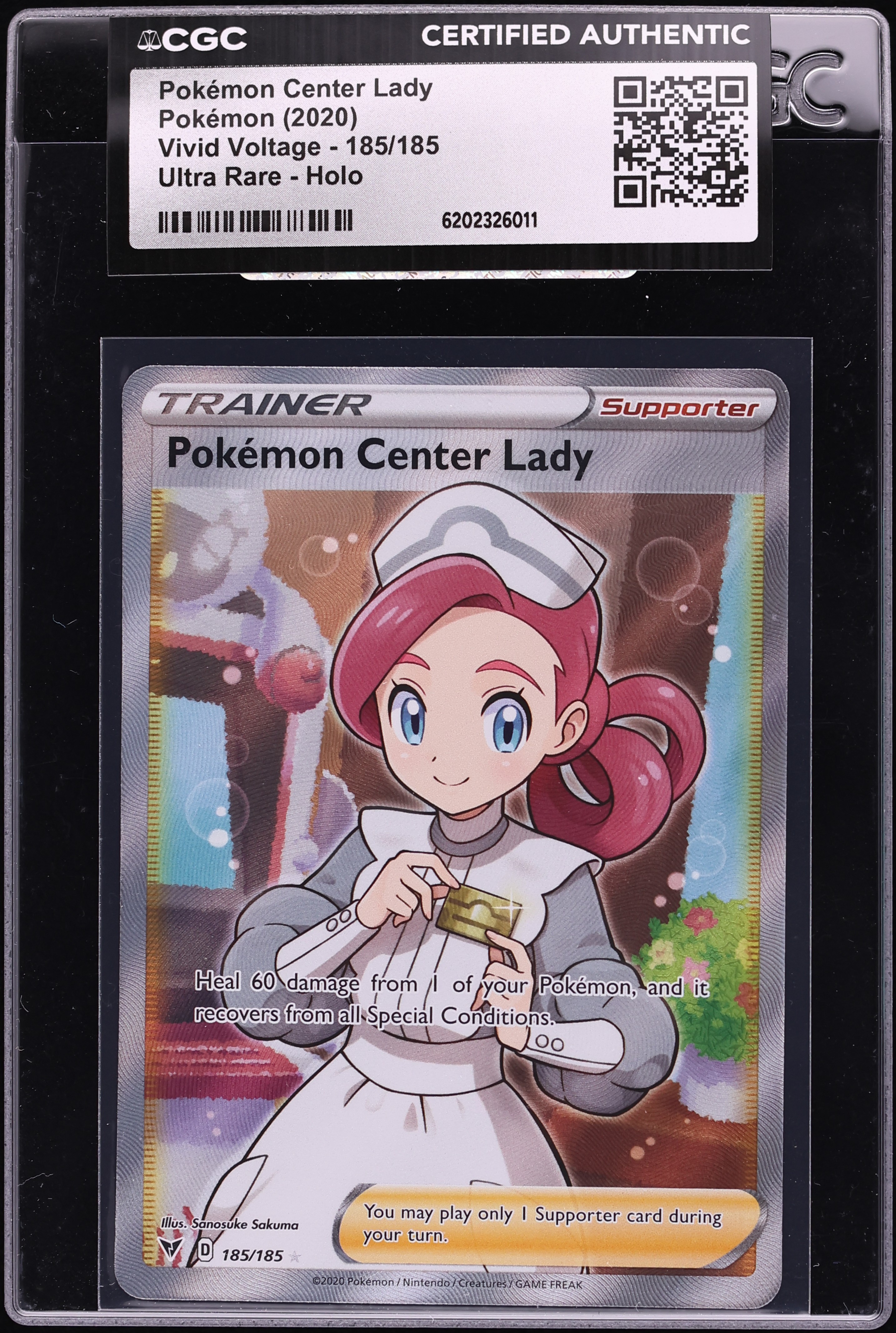 2020 Pokemon Sword & Shield Vivid Voltage Full Art Center Lady #185 CGC AUTH