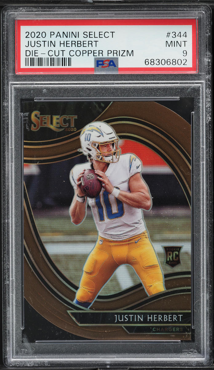 2020 Select Field Level Copper Prizm Die-Cut Justin Herbert ROOKIE /355 PSA 9