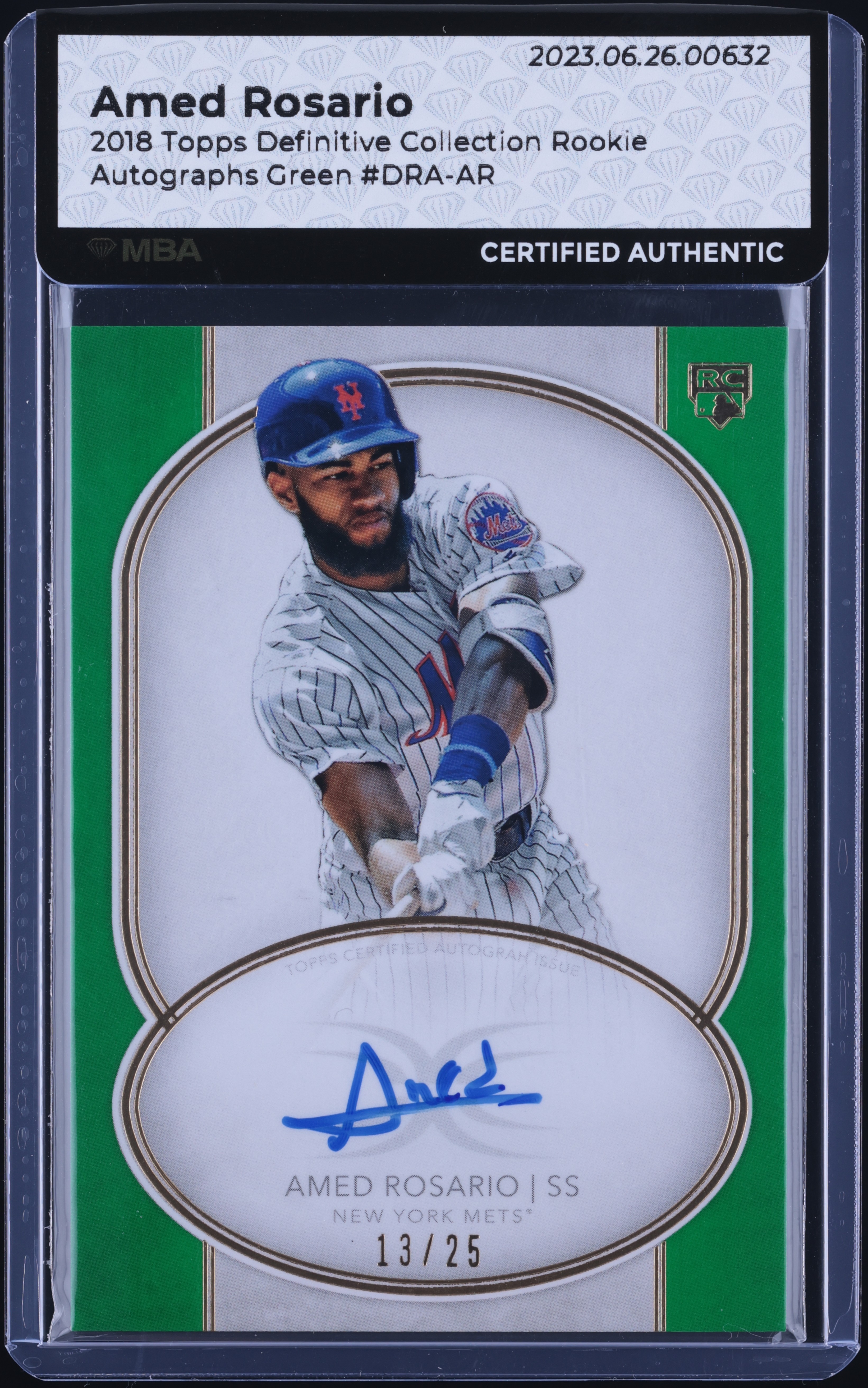 2018 Topps Definitive Collection Green Amed Rosario ROOKIE AUTO /25 MBA AUTH