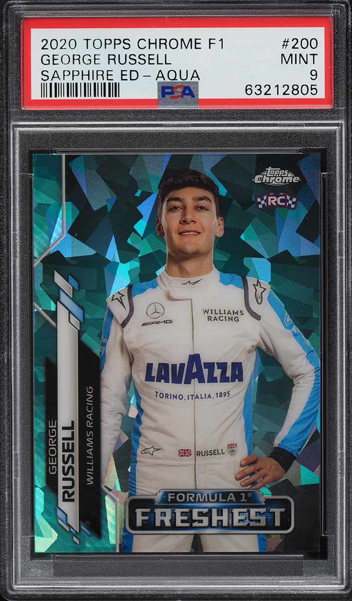 2020 Topps Chrome Formula 1 Sapphire Aqua George Russell ROOKIE /99 #200 PSA 9