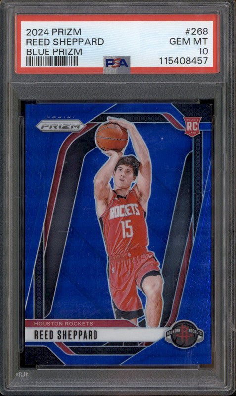 2024-25 Panini Prizm Blue Prizm #268 Reed Sheppard RC /199 PSA 10