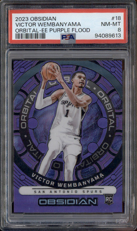 2023 Panini Obsidian Orbital Etch Purple Flood Victor Wembanyama RC /49 PSA 8