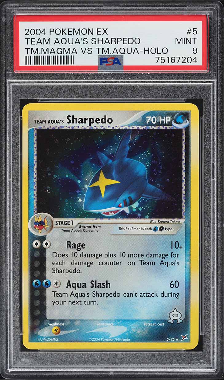 2004 Pokemon EX Team Magma Vs Team Aqua Holo Team Aqua's Sharpedo #5 PSA 9 MINT