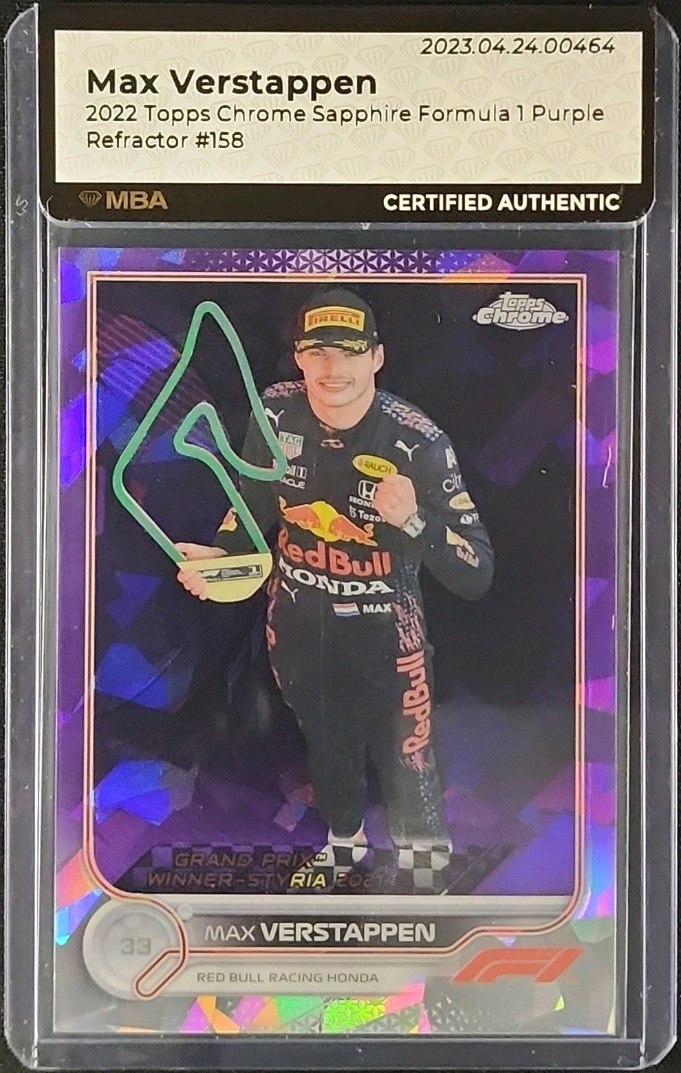2022 Topps Chrome Formula 1 F1 Sapphire Purple Max Verstappen 10/10 MBA AUTH