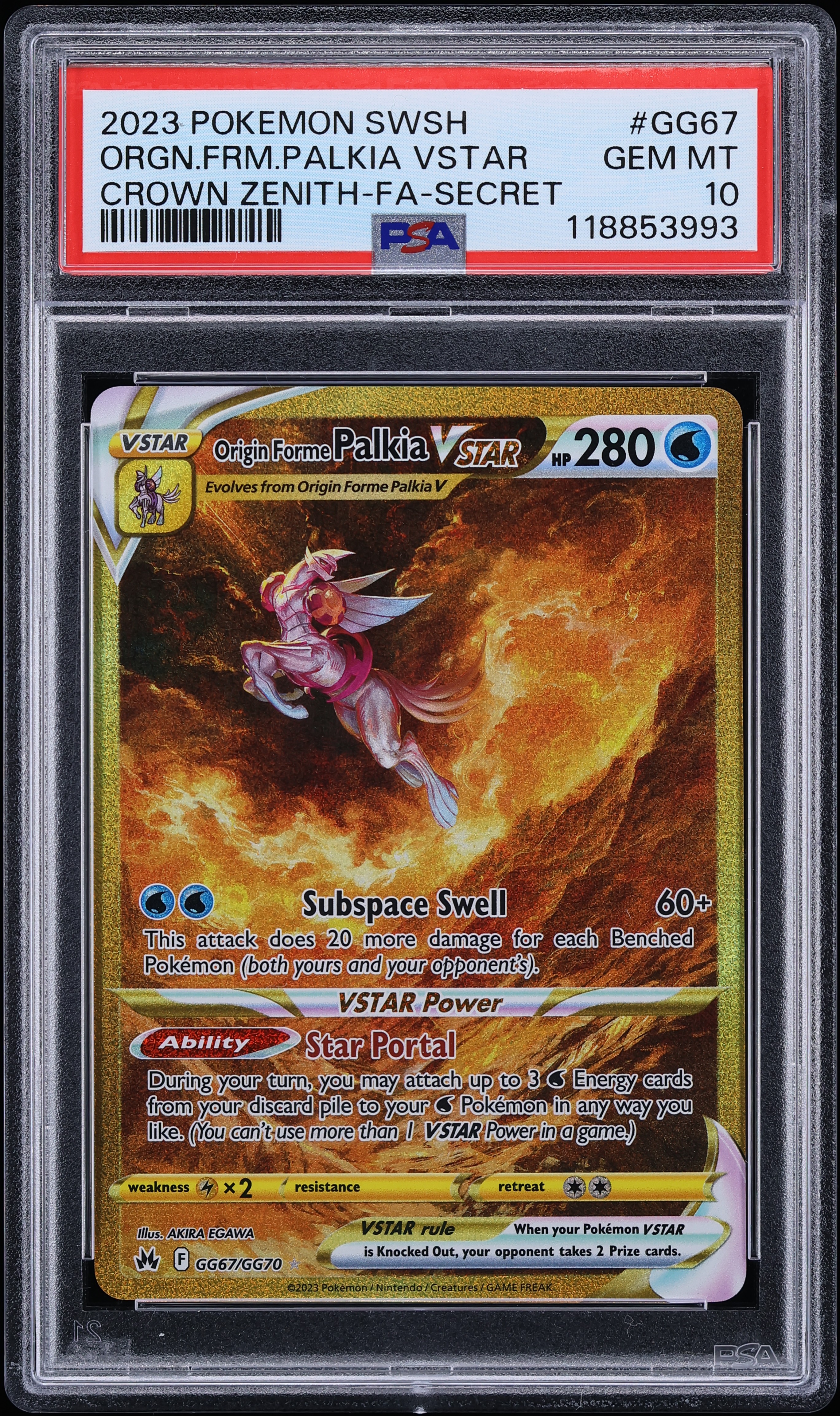 2023 Pokemon SWSH Crown Zenith Gold Rare Origin Forme Palkia VSTAR #GG67 PSA 10 GEM MINT