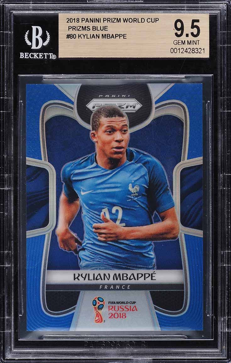 2018 Panini Prizm World Cup Blue Prizms Kylian Mbappe ROOKIE /199 #80 BGS 9.5