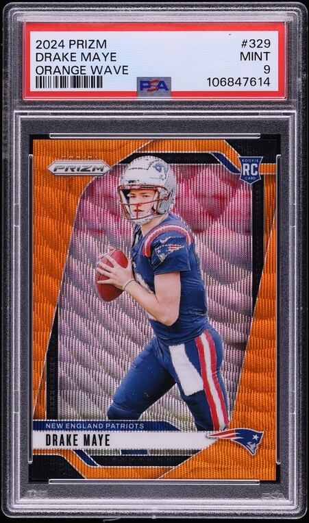 2024 Panini Prizm Orange Wave Drake Maye ROOKIE /60 #329 PSA 9 MINT