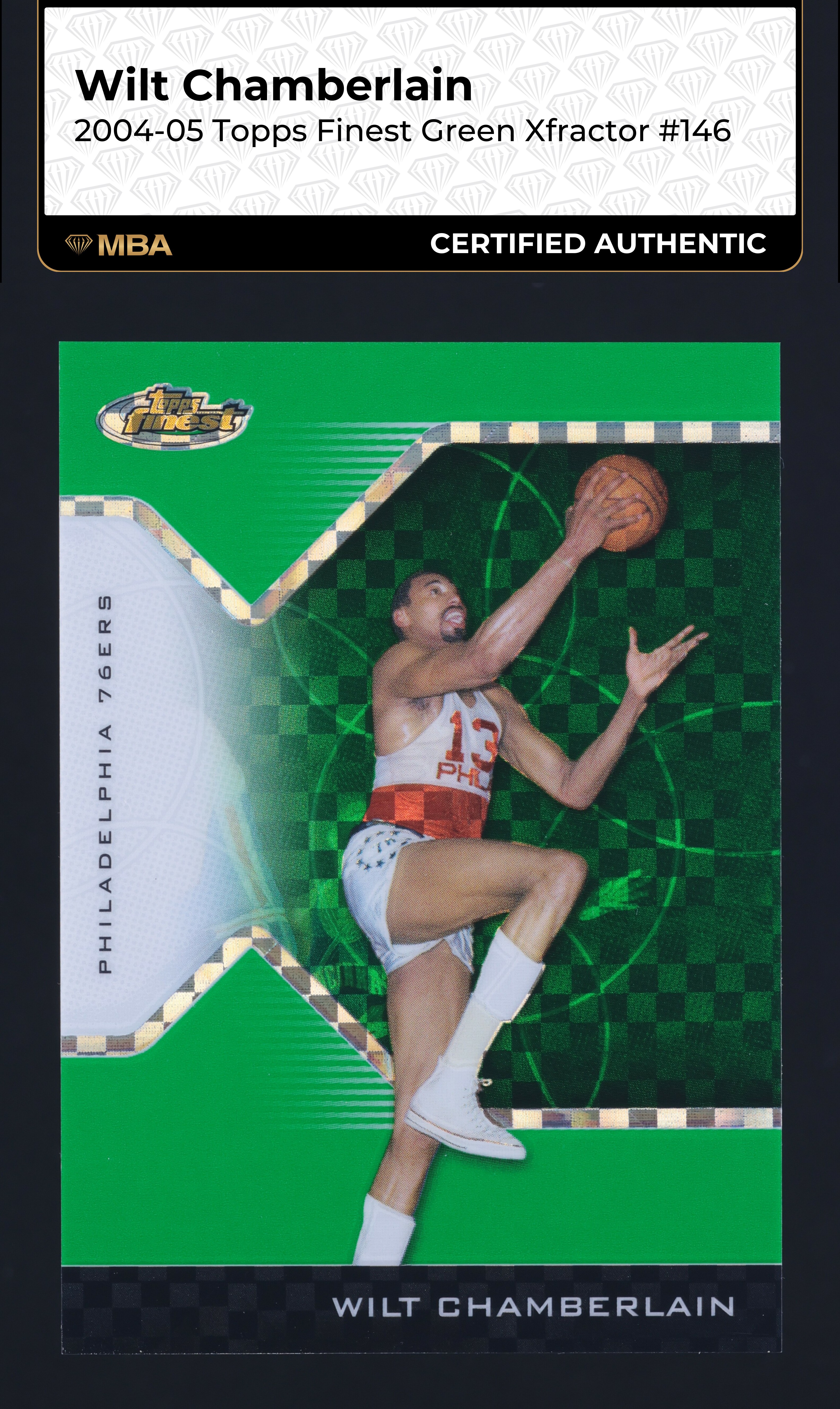 2004 Finest Green Xfractor Wilt Chamberlain /19 #146 MBA AUTH