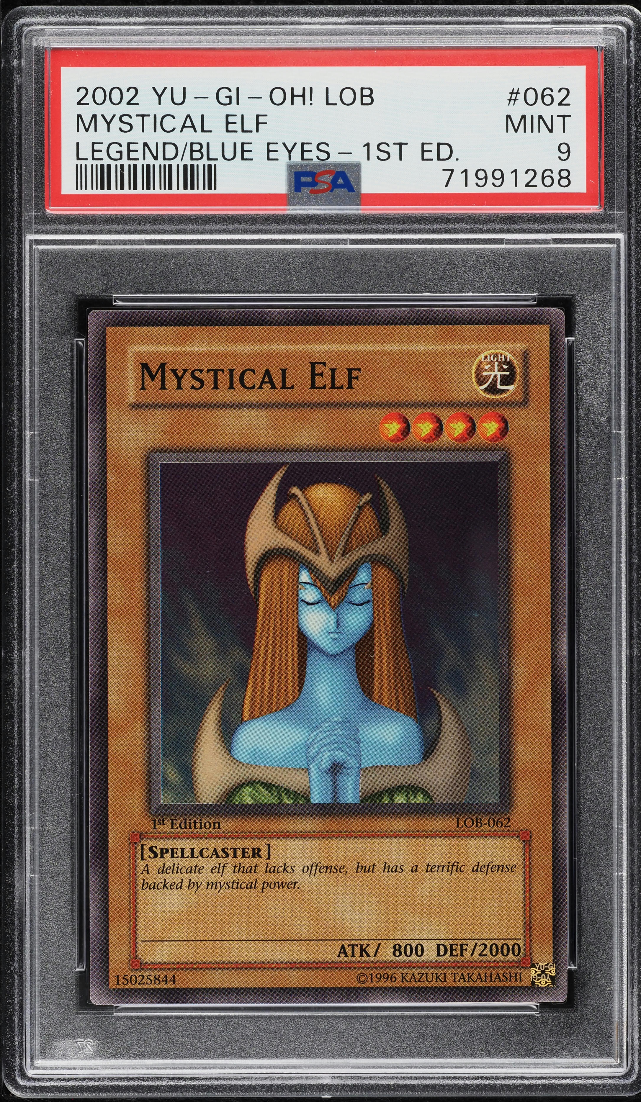 2002 Yu-Gi-Oh! Legend Of Blue Eyes 1st Edition Mystical Elf #LOB-062 PSA 9 MINT