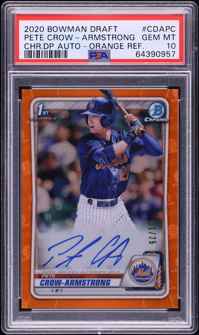 2020 Bowman Chrome Orange Refractor Pete Crow-Armstrong PROSPECT AUTO /25 PSA 10